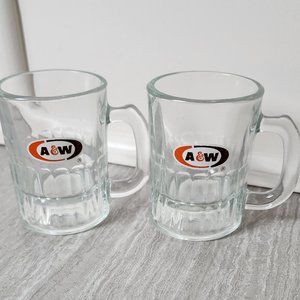 Set of 2 Vintage Advertising Collectible A & W baby Root Beer Mugs Small Glasses